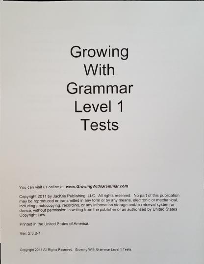 Growing with Grammar Level 1 Tests (E281t)